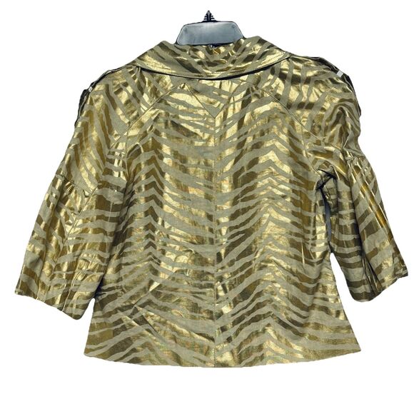 Berek Women's Jacket Gold Metallic Accent Zebra Print 1/2 Sleeve Linen Blend S - Picture 3 of 6